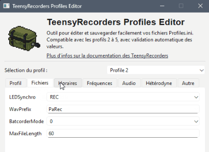 Aperçu du TeensyRecorders Profiles Editor